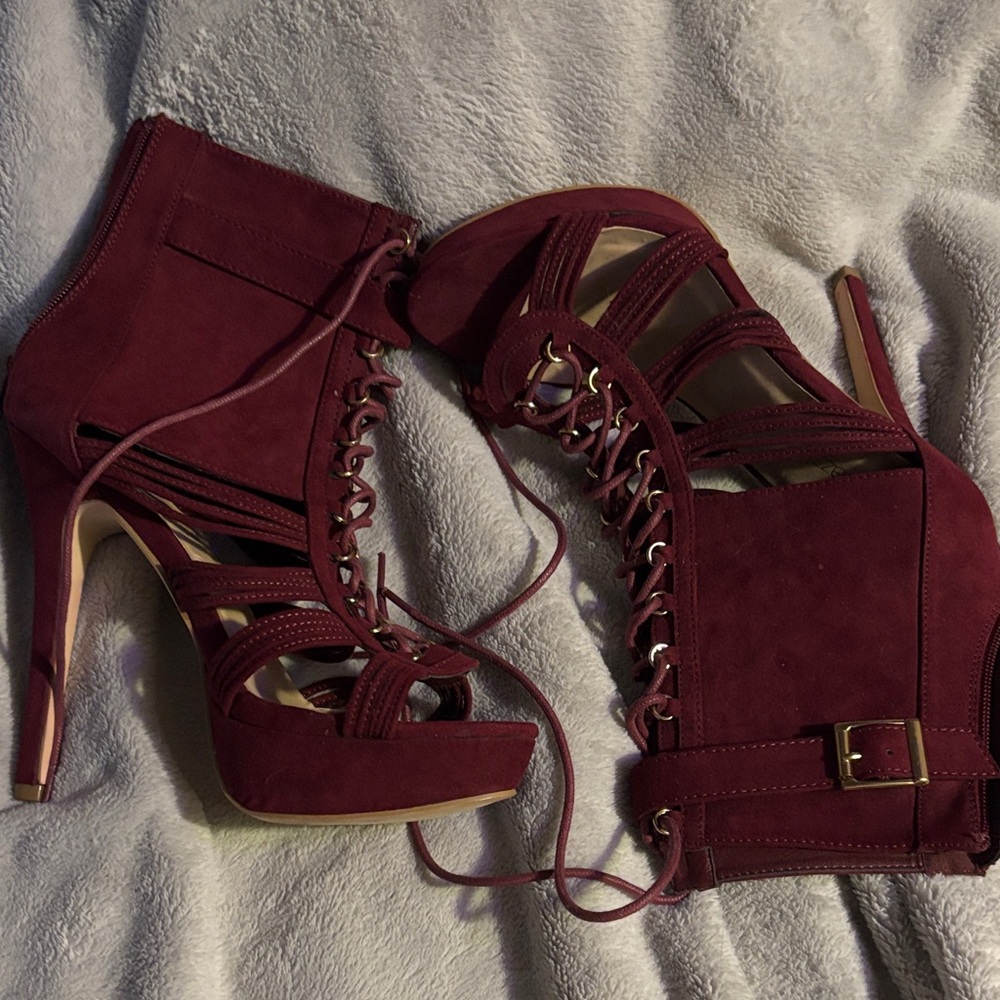 Elegant Burgundy Lace-Up Heels